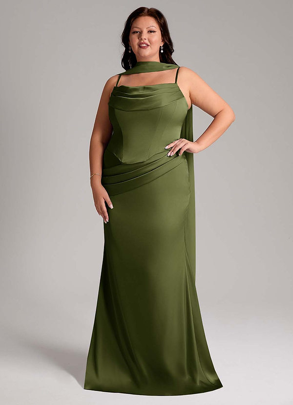 Azazie Sorrel Bridesmaid Dresses Olive Mermaid Strapless Stretch Satin Convertible Dress image1