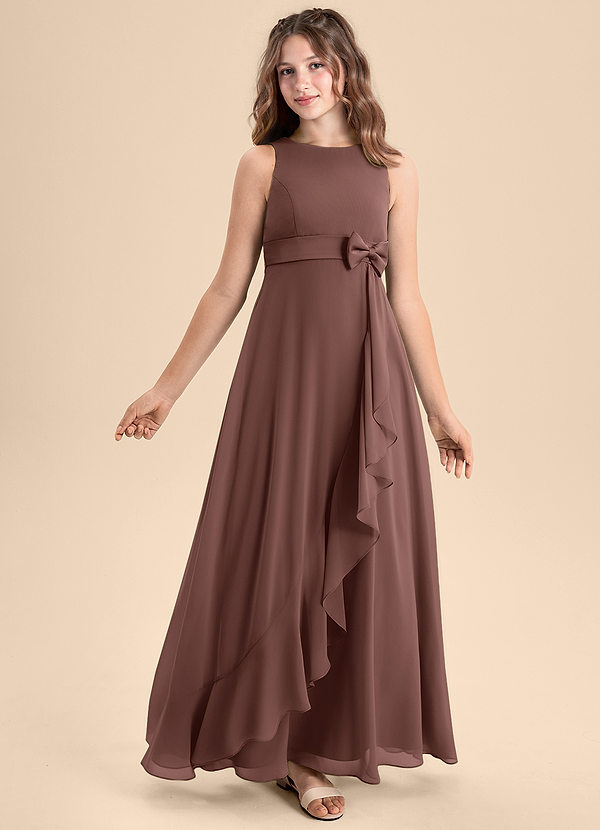 Azazie Lilenne Junior Espresso A-Line Bow Chiffon Dress image1