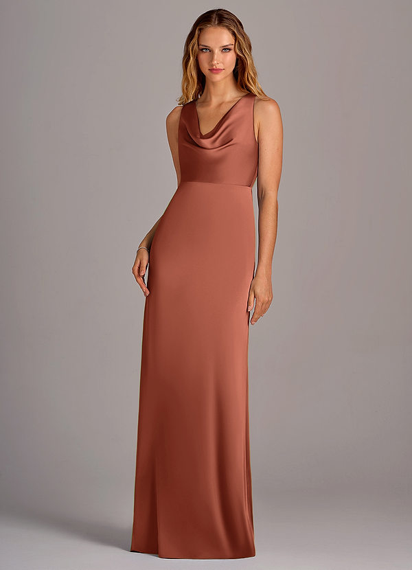 Azazie Wrenlee Bridesmaid Dresses Clay A-Line Stretch Satin Dress image1