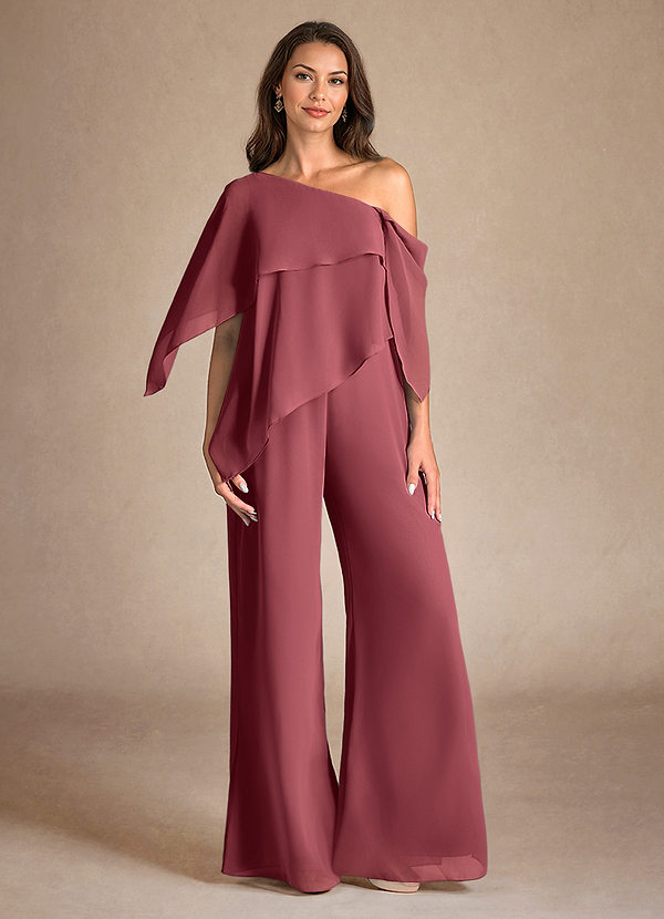 Azazie Halima Mother of the Brides Dresses Merlot Jumpsuit/Pantsuit Side Slit Chiffon Dress image1