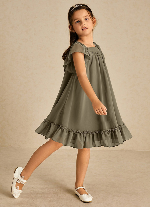 Azazie Tot Flower Girl Dresses Willow Green A-Line with Sleeves Chiffon Dress image1