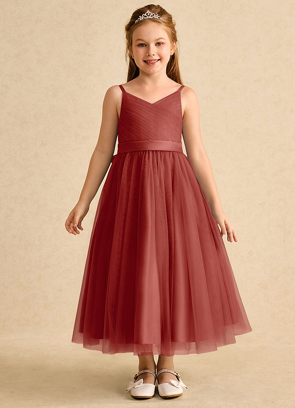 Azazie Patootie Vestidos de Niña de Flores Vestido de Terracota de Tul de Corte En A con Tirante Espagueti image1