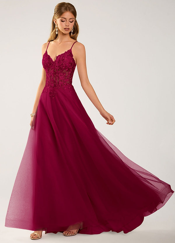 Calliem Burgundy Beading Lace Tulle Prom Dress image1