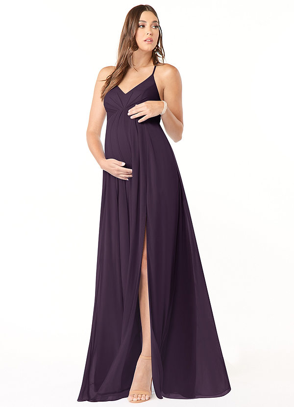Azazie Annabelle Maternity Bridesmaid Dresses A-Line V-Neck Pleated Mesh Floor-Length Dress image1