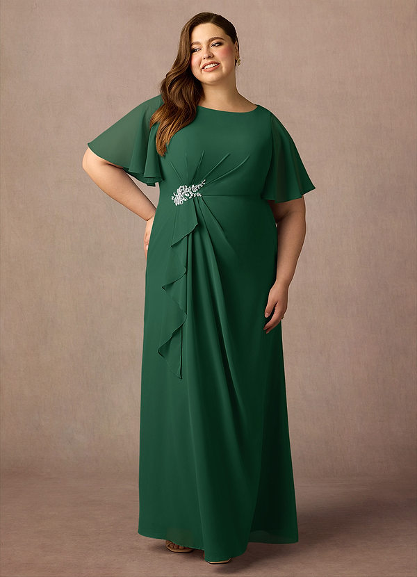 Azazie Rain Mother of the Brides Dresses Dark Green Sheath Beaded Chiffon Dress image1