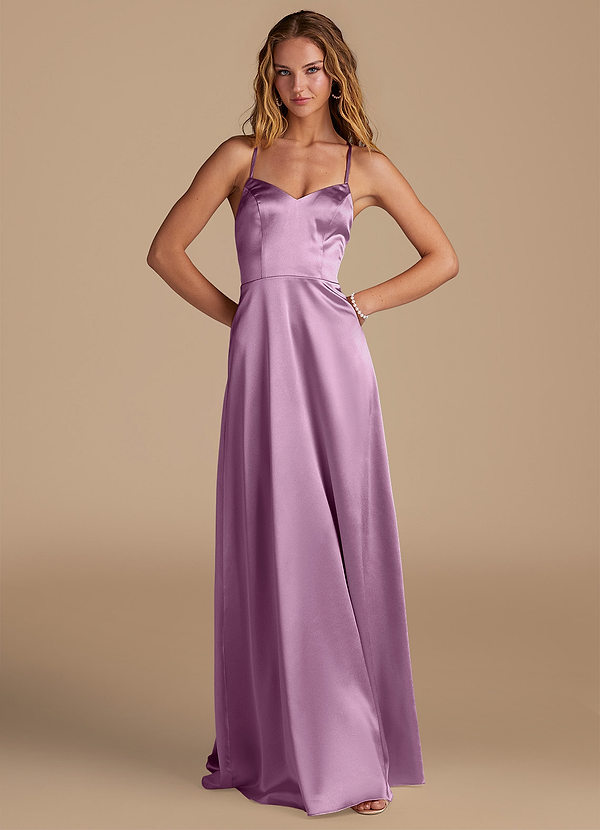 Azazie Mei Brautjungfernkleider A-Linie Herzausschnitt Metallischer Satin Kleid Blauregen image1