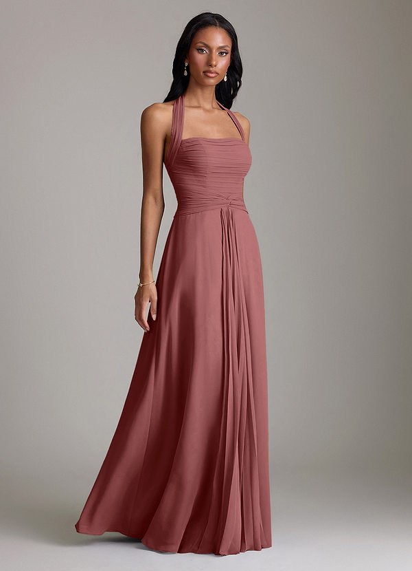 Azazie Clarisa Vestidos Dama de Honor Vestido de Amatista de Gasa de Corte en A con Plisado image1