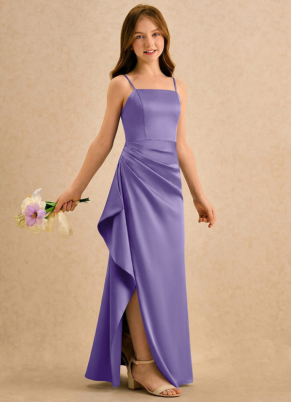 Azazie Cannoli Girls Formal Flower Girl Dresses Tahiti A-Line Pleated Stretch Satin Dress image1