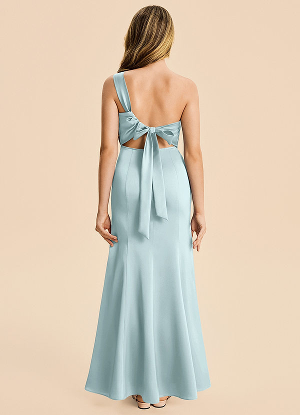 Azazie Ren Junior Robe Trapèze en Satin extensible Plissé Brume image1