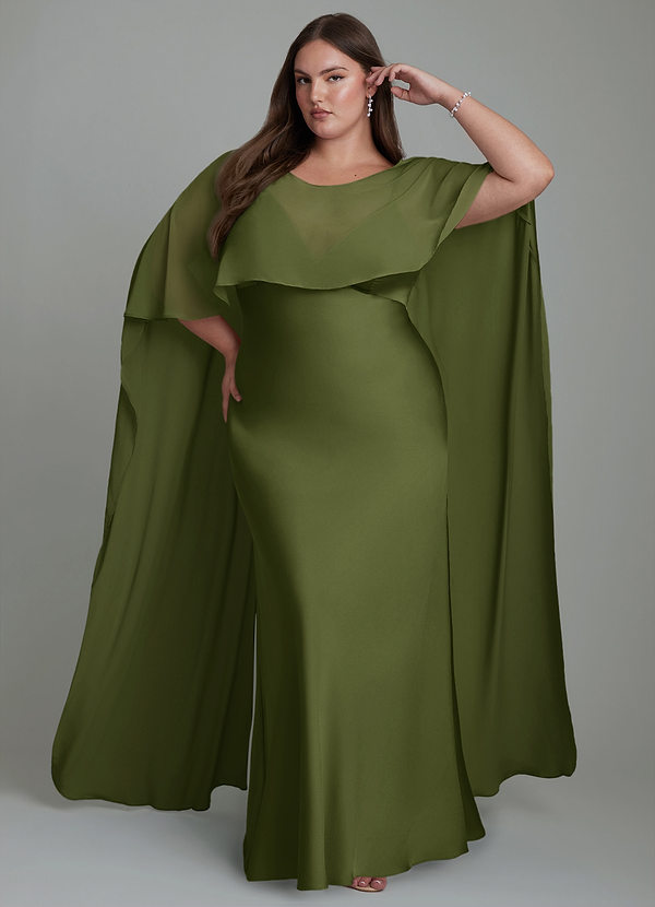 Azazie Stefania Brudtärneklänningar Klänning av A-linje i Stretch Satin Oliv image1