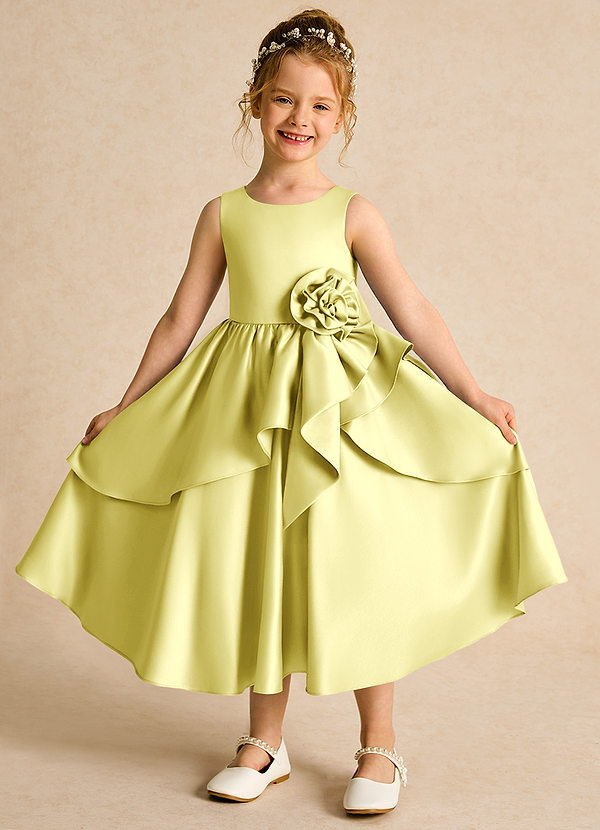 Azazie Hermia Flower Girl Dresses Lemon Sorbet A-Line Sleeveless Matte Satin Dress image1