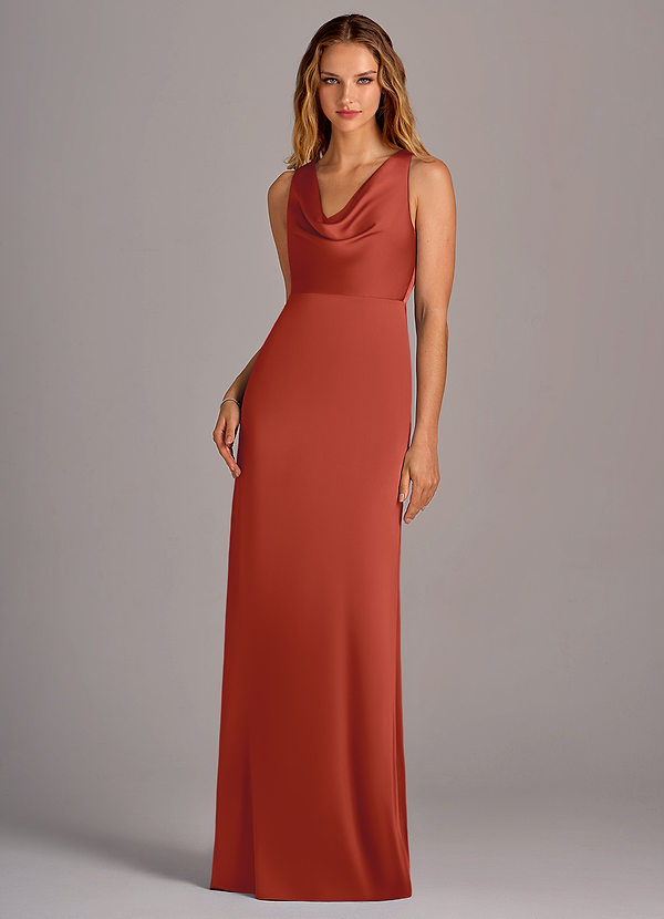 Azazie Wrenlee Bridesmaid Dresses Rust A-Line Stretch Satin Dress image1