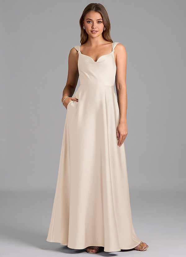 Azazie Beatrice 신부 들러리 드레스 A라인 스윗하트 네크라인 스트레치 새틴 바닥 길이 드레스 image1