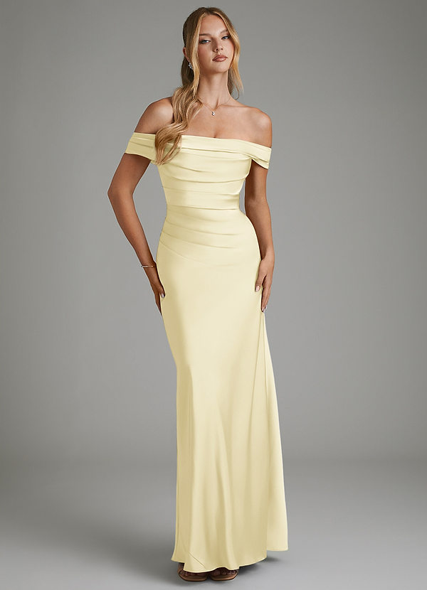 Azazie Hayden Bridesmaid Dresses Lemon Sorbet Mermaid Corset Stretch Satin Dress image1