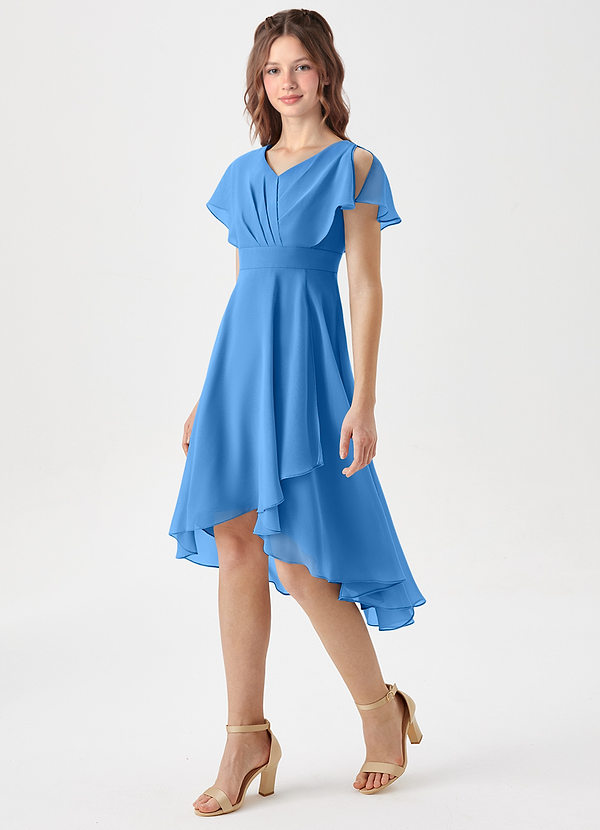 Azazie Graciela Junior Blue Jay A-Line Pleated Chiffon Dress image1