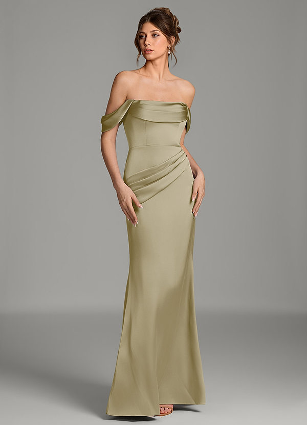 Azazie Alanis Moss Green Stretch Satin Bridesmaid Dresses | Azazie