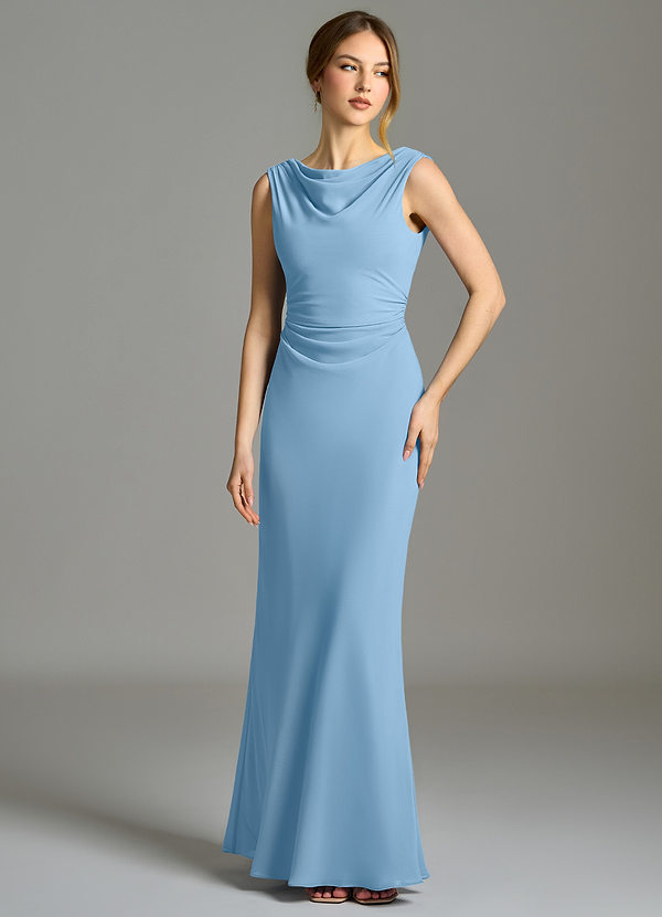 Azazie Kieryn Bridesmaid Dresses Steel Blue Mermaid Pleated Chiffon Dress image1