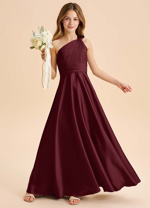 Azazie Charlize Junior Jurk van Stretch Satijn met A-Lijn Geplooid Cabernet image1