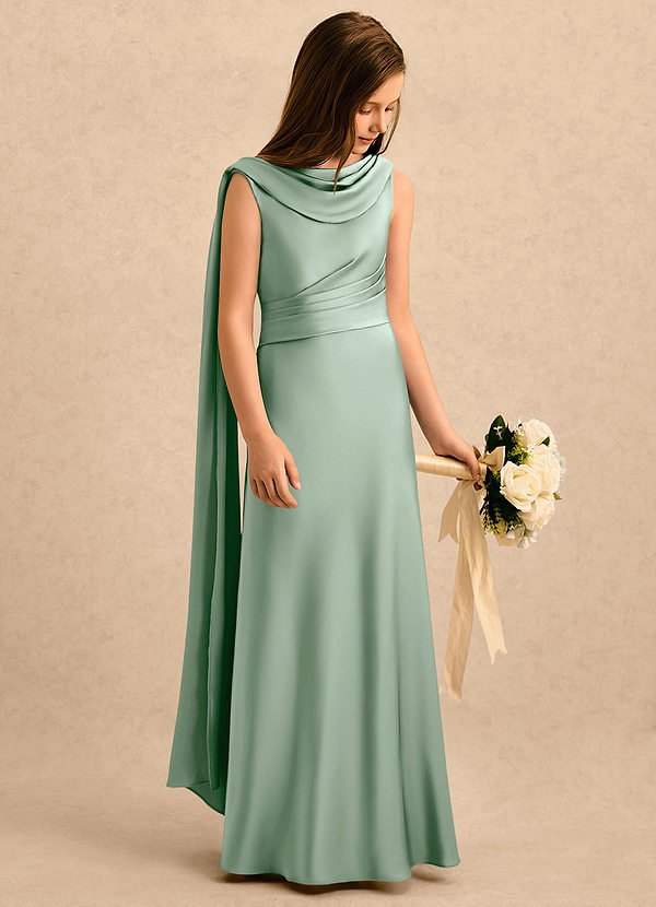 Azazie Sanah Girls Formal Blommflicksklänningar Klä A-Line i Stretch Satin Plisserad image1