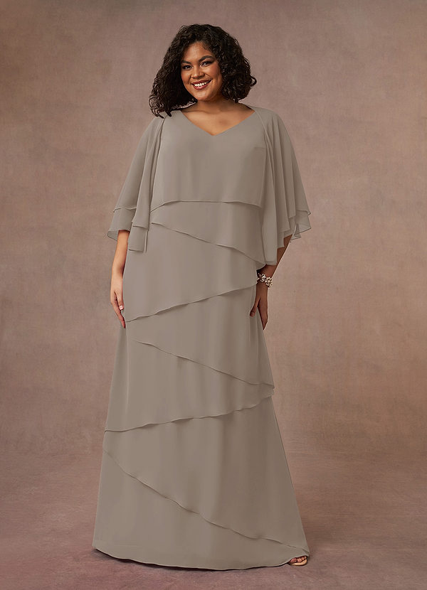 Azazie OHara Mother of the Brides Dresses Taupe A-Line V-Neck Chiffon Dress image1