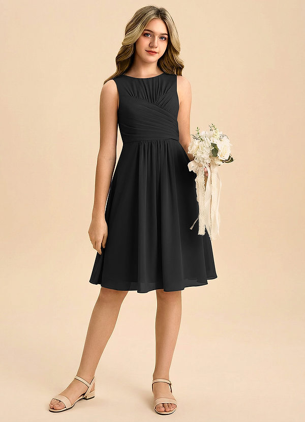 Azazie Skyla Junior A-Line Plisseret Chiffon Mini Junior brudepige Kjole image1