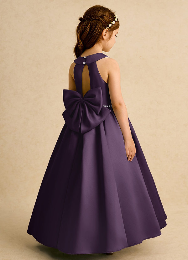 Azazie Daisies Robes de Fillette d'Honneur Robe Princesse en Mat Satiné Arc Prune image1