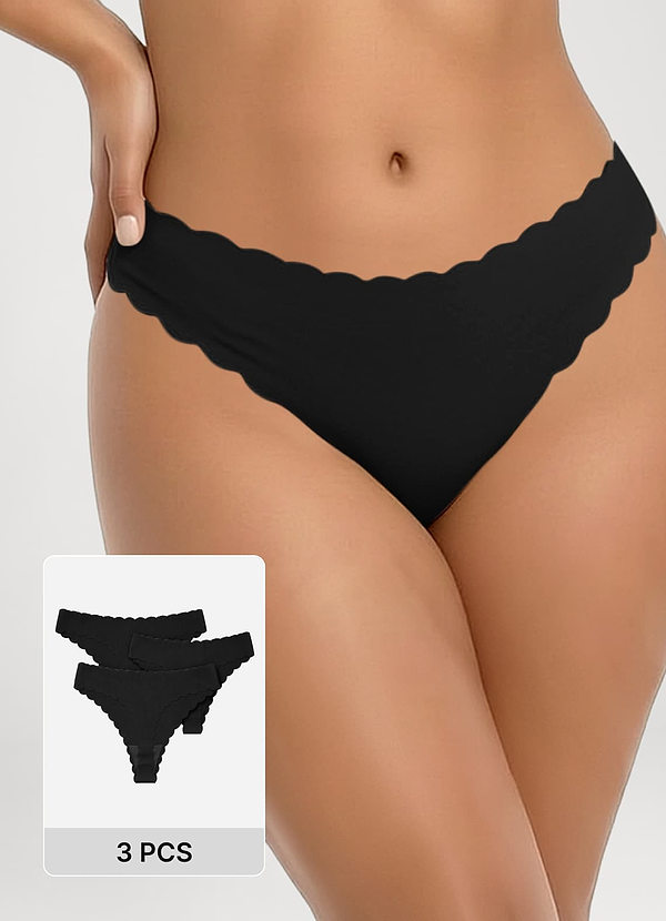 front Scalloped Edge Barely-There Seamless Thongs （3pics）