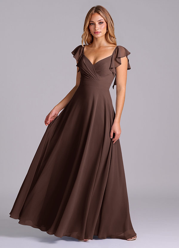 Azazie Leilani Bridesmaid Dresses Ganache A-Line Pleated Chiffon Dress image1