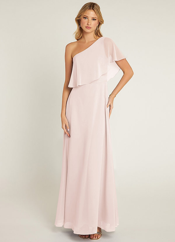 Azazie Lizzy Vestidos Dama de Honor Vestido de Pétalo De Rosa de Gasa de Corte en A con Hombro unilateral image1