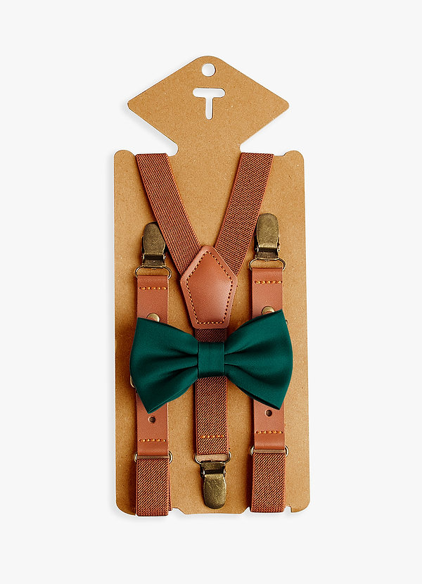 front Boy's Matching Matte Satin Pre-Tied Bow Tie & Suspenders Set