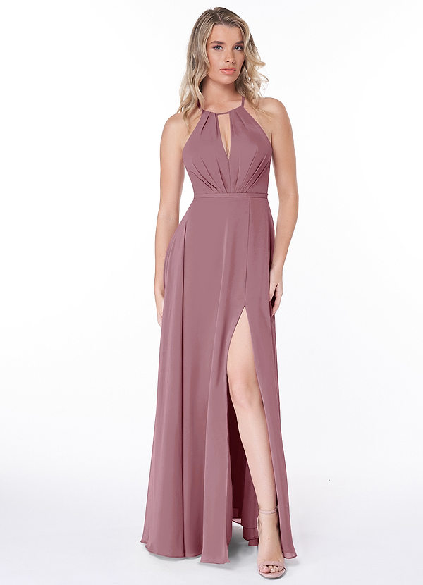 Azazie Evalleen Robes Demoiselle d'honneur Robe Trapèze en Mousseline de soie Plissée Mauve Vintage image1