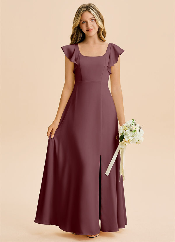 Azazie Bondi Junior Vestido de Sangrado de Satén Elástico de Corte en A con Corte Lateral image1