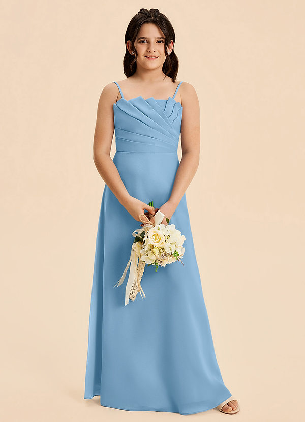 Azazie Rory Junior Vestido de Azul Acero de Gasa de Corte en A con Plisado image1