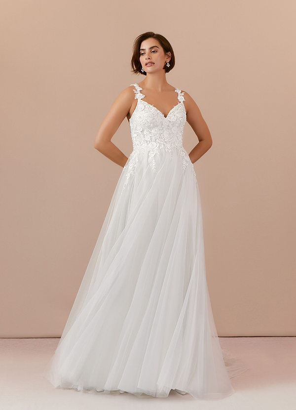 Azazie Andrina Wedding Dresses Jurk van Tule met Baljurk Pailletten Diamant Wit image1