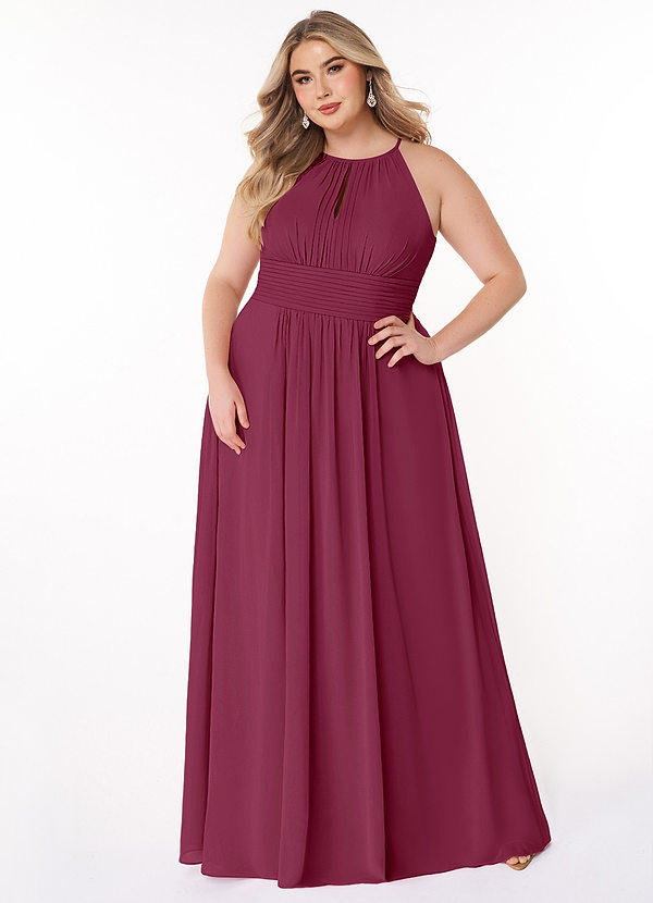 Azazie Bonnie Bridesmaid Dresses Mulberry A-Line Keyhole Ruched Chiffon Dress image1