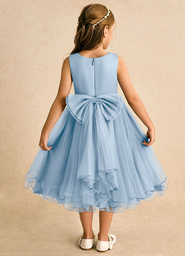 Azazie Lass Flower Girl Dresses Powder Blue A-Line Bow Tulle Dress image1
