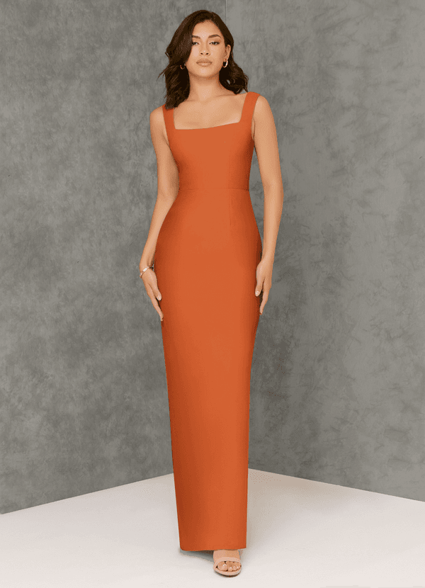 Azazie Flori Bridesmaid Dresses Cinnamon Sheath Square Neckline Chiffon Dress image1
