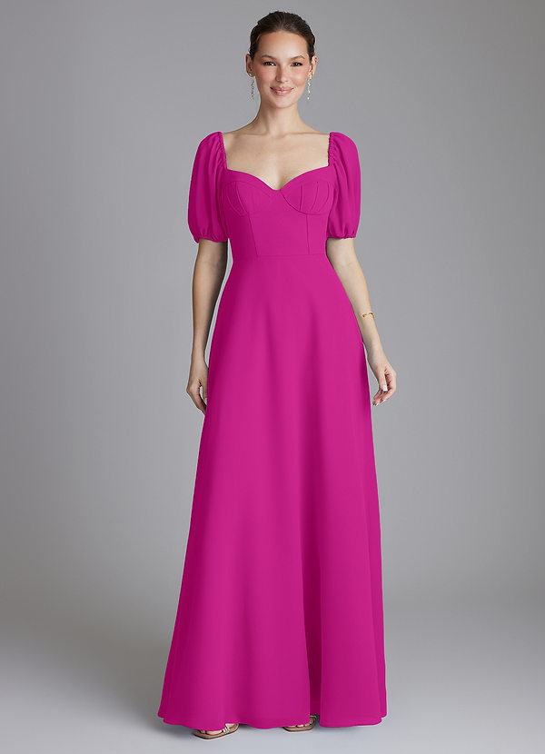 Azazie Fatima Bridesmaid Dresses Fuchsia A-Line with Pockets Chiffon Dress image1