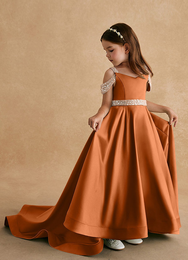 Azazie Jodi Bloemenmeisjes Jurken A-Lijn Jurk van Mat Satijn Koper image1