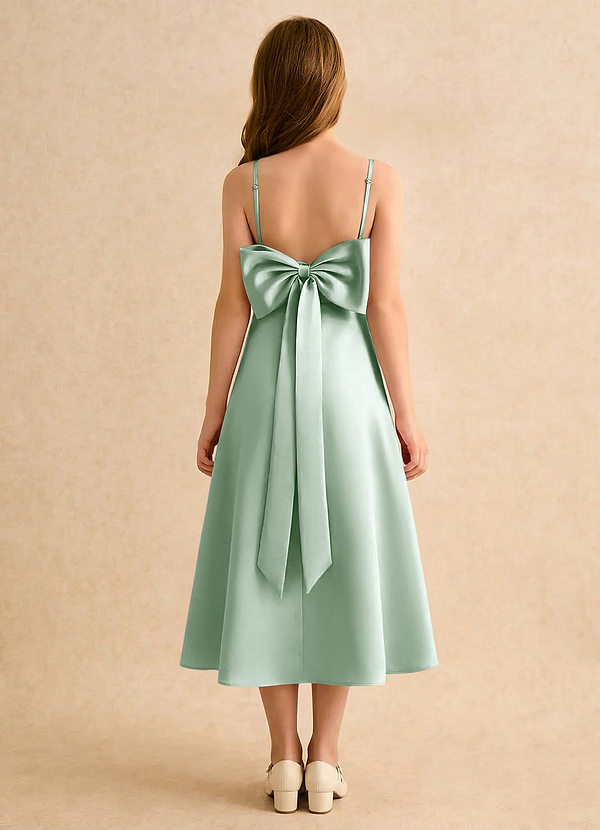 Azazie Jaella Girls Formal Blomsterpigekjoler A-Line Plisseret Mat satin Te-længde Kjole image1