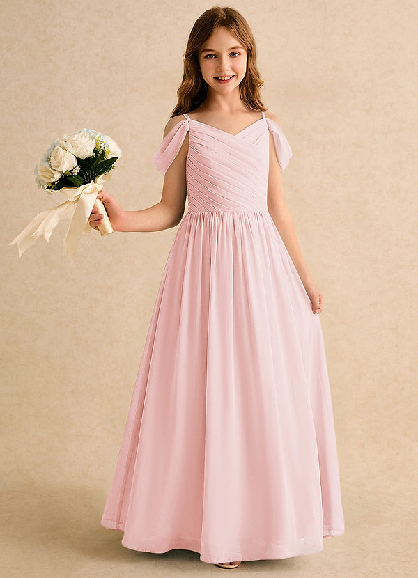 Azazie Chelo Girls Formal Bloemenmeisjes Jurken A-Lijn Jurk van Chiffon Geplooid Blozend Roze image1