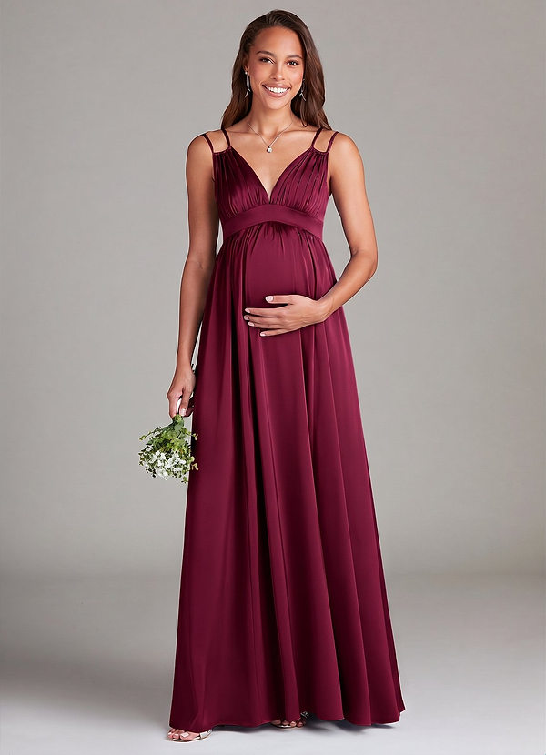 Emree Maternity Bridesmaid Dresses A-Line Stretch Satin Floor-Length Dress with Pockets image1