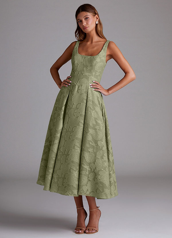 Azazie Amalie Vestidos Dama de Honor Vestido de Pistacho de Devorado Floral de Corte en A con Plisado image1