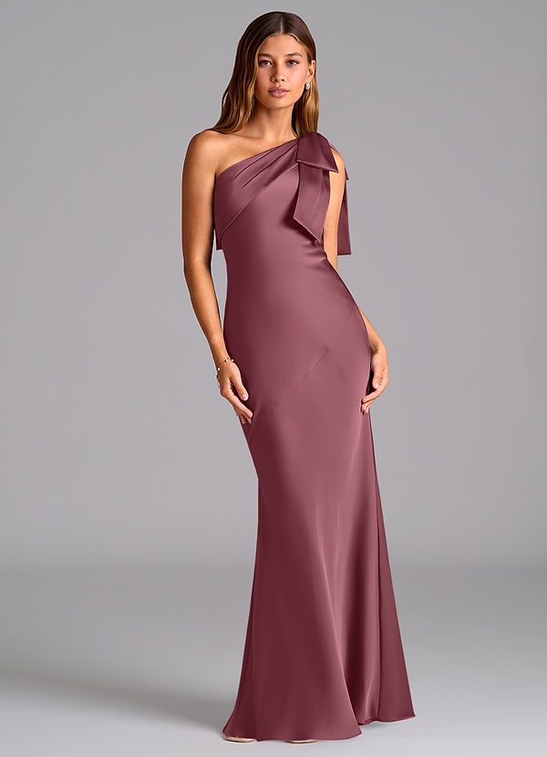 Azazie Yuanna Brudtärneklänningar Klänning av Sjöjungfru i Stretch Satin One-shoulder Desert Rose image1