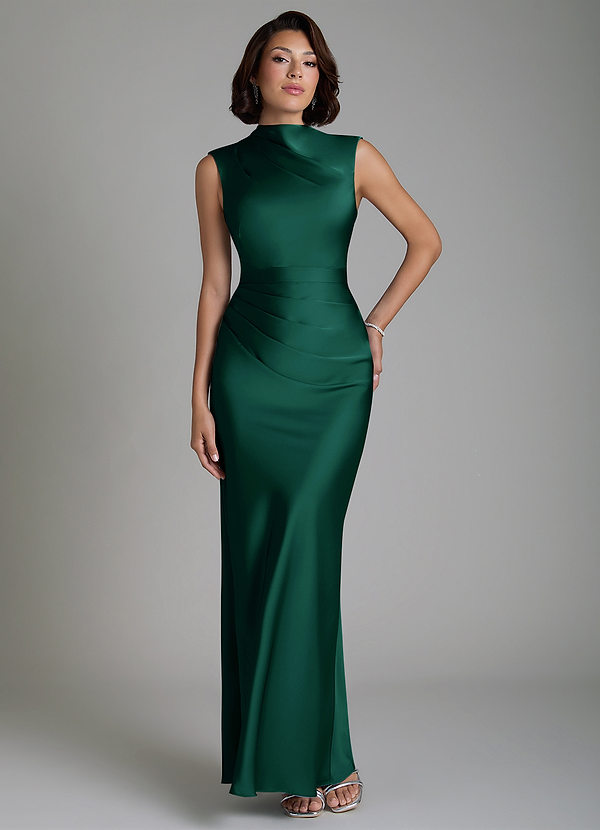 Azazie Lumia Robes de demoiselle d'honneur Robe Fourreau en Satin extensible Corset émeraude image1