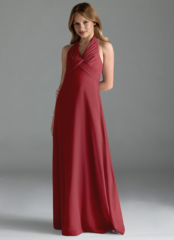 Azazie Tessie Junior A-Linie Plissee Chiffon Kleid Granatapfelrot image1