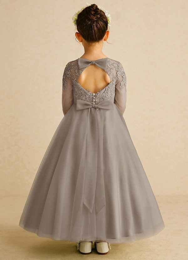 Azazie Precious Blumenkinder Kleider A-Linie Spitze Tüll Kleid Taupe image1