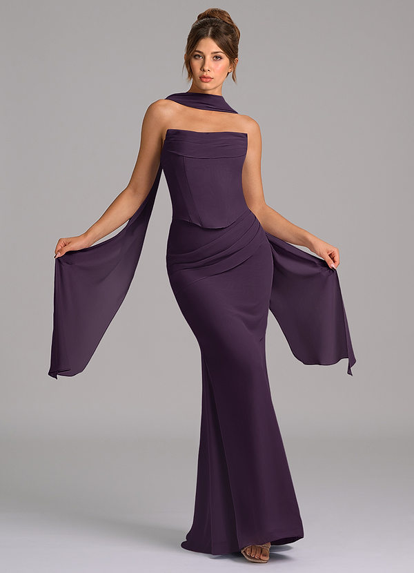 Azazie Sorrel Bridesmaid Dresses Plum Mermaid Corset Chiffon Dress image1