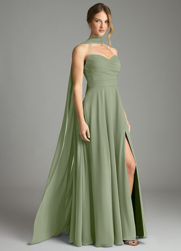 Azazie Ayla Vestidos de dama de honor Vestido Pistacho de Gasa de Línea A con Escote corazón image1