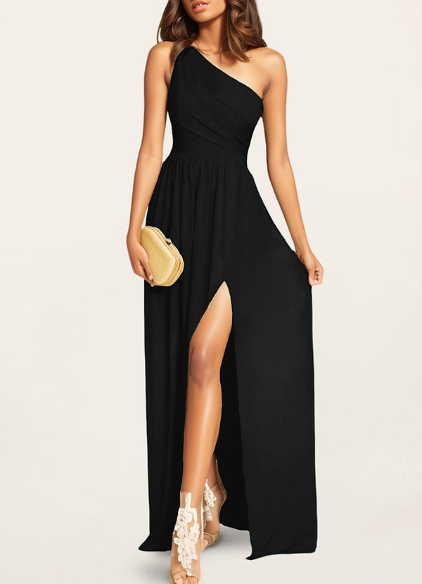 Black On The Guest List Black One-Shoulder Maxi Dress Dresses | Azazie